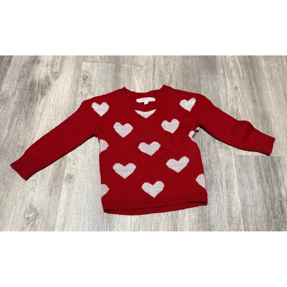Love First Heart Sweater Sparkle‎ Knit Valentine's Day Outfit Red Size 5